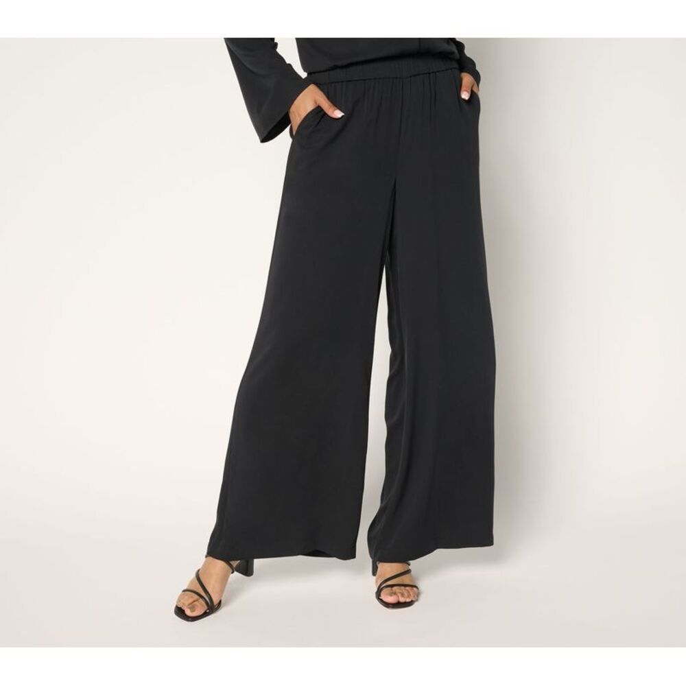 Women Control Women's Pants Sz L Rayon Blend Palazzo Black